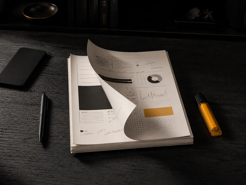 The printed 11-page Platinum strategic report open on a desk